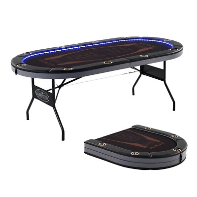 #ad Foldable 10 Player Poker Table with LED Lights Texas HoldEM $184.80