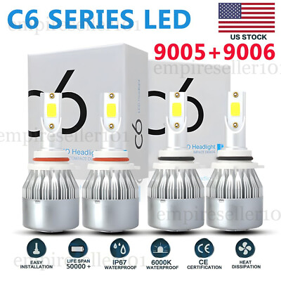 #ad 4x C6 9005 9006 Combo 40000LM LED Headlight Kit Hi Lo Beam Bulb 6000K White $21.89