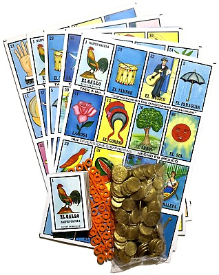 #ad Jumbo Loteria Mexicana Game with 100 Plastic Coins plus 80 Chips Bundle $14.99