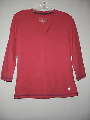#ad Bally Total Fitness Dry Wik Performance Top Women S Pink V Neck 3 4 Sleeve $5.59