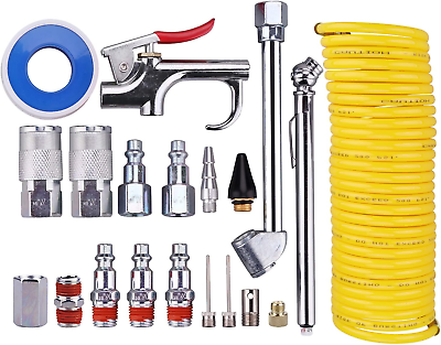 #ad Air Compressor Kit Inflation Nozzle Recoil Hose Tire Gauge Accessories Tool Set $31.23
