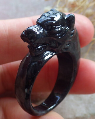 #ad Certified Black Burma Natural A Jadeite Jade Dragon Head Ring NO.11.5 # 400209 $64.00