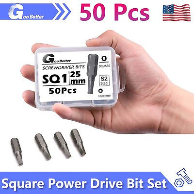 #ad 50 Piece Square Power Drive Bit Set SQ1 SQ #1 S2 Grade Steel 25mm long $12.39