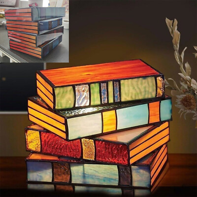 #ad Stained Stacked Books Lamp Tiffany Style Table Lamp Home Decor Book Lamps $18.28