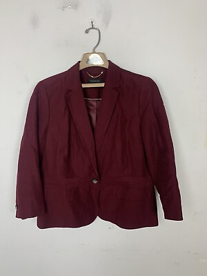 #ad Talbots Womens Blazer Jacket 12 Red Linen Blend Career Office Button Front Love $36.95