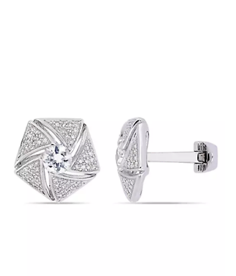 #ad Gorgeous White Single Cut White Stone Flower Design Swirl Men Silver Cufflinks $243.00