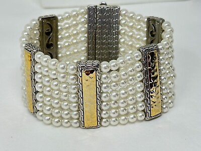 #ad Beautiful Silvertone White Imitation Pearl Bead 7.5quot; Bracelet Magnetic Clasp $19.99