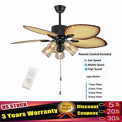 #ad 52 inch 5 Wood Blades Reversible Ceiling Fan Light Pendant Lamp with Remote 110V $142.64