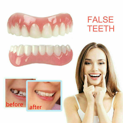 #ad Silicone Upper Lower False Teeth Dental Veneers Dentures Smile Fake Tooth 2Pcs $7.14