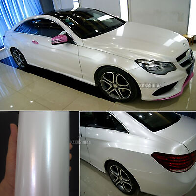 #ad Air Release Entire Car Bright Pearl Gloss Glitter Vinyl Wrap Sticker White AB $340.39