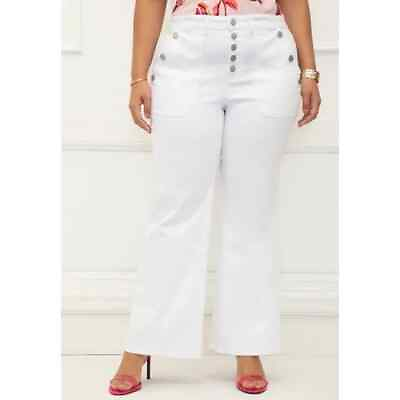 #ad ELOQUII Size 20 Women#x27;s Flare Leg Button Up Jeans High Rise Stretch Sailor Retro $21.22