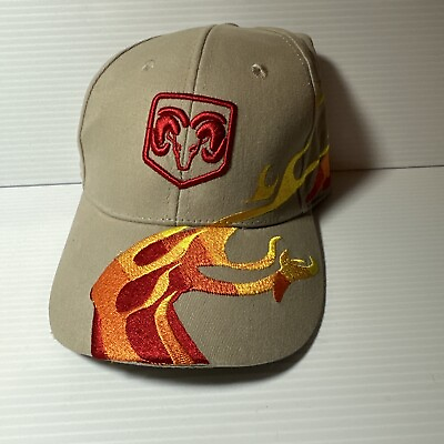 #ad Ram Truck Hat Beige With Orange And Red Flames $14.99