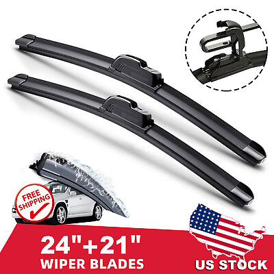 #ad 24quot;amp;21quot; Windshield Wiper Blades Premium OEM Hybrid silicone J Hook High Quality $7.98