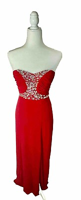 #ad Red Strapless Gown Size 3 $34.00