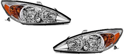 #ad Headlights For Toyota Camry 2002 2003 2004 Left Right Pair Chrome Trim $179.95
