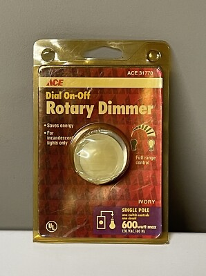 #ad ACE Dimmer Rotary Push on off Ivory Light Control For Incandescent Lights Only $12.00