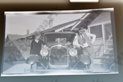 #ad 1923 candid of couple posed with classic car Vtg b w film NEGATIVE Wc $9.99