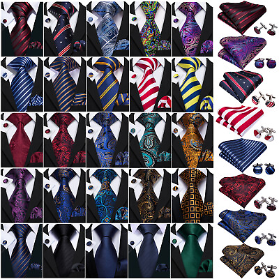 #ad USA Mens ALL Silk Tie Striped Solid Paisley Necktie Hanky Cufflink Set Wedding $11.99