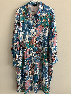 #ad Tolani Collection Long Sleeve Woven Dress Patchwork sz 2X A506014 $24.99