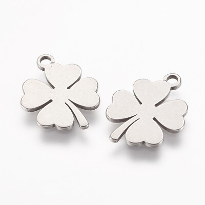 #ad 20 pcs 304 Stainless Steel Clover Charms Stainless Steel Color 14.5x11.5x0.8mm $6.43