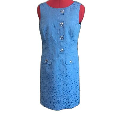 #ad Tahari ASL Dress Women’s Size 4 Blue Sleeveless Sheath Button Detail Cotton $29.99