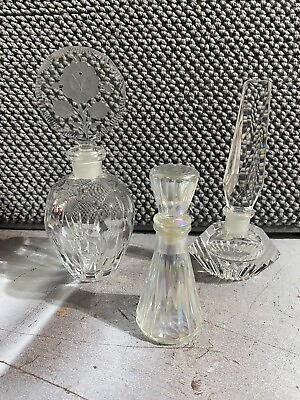 #ad Vintage Perfume Bottle Etched Lead Crystal with Stopper Bundle $25.00