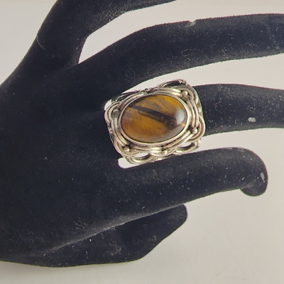 #ad Sterling silver ornate tigers eye ring $40.00