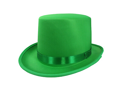#ad St. Patricks Day Green Satin Top Hat With Band Adult Leprechaun Costume Hat $7.60