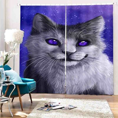 #ad Sapphire Eye White Cat 3D Curtain Blockout Photo Printing Curtains Drape Fabric AU $319.99