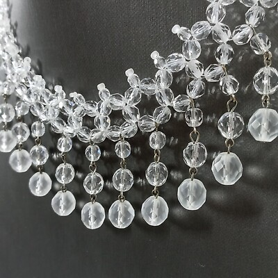 #ad Wide Faceted Crystal Glass Beaded Chandelier Choker Necklace Wedding Bridal $65.00