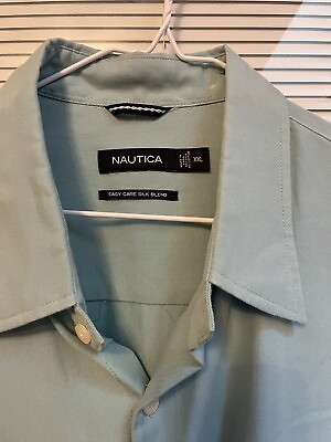 #ad Nautica Button Up Shirt Mens XXL Large Glacier Green Solid SS Silk Blend NWT $29.99