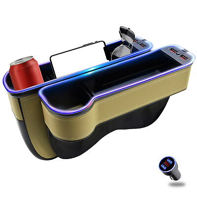 #ad Auto Car Seat Gap Pocket Storage Box Organizer Stow with USB Charger LED Lamp $35.14