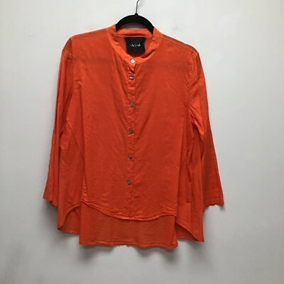#ad Wu Side Womens Button Up Shirt Orange Long Sleeve High Low Band Collar Italy XL $22.27