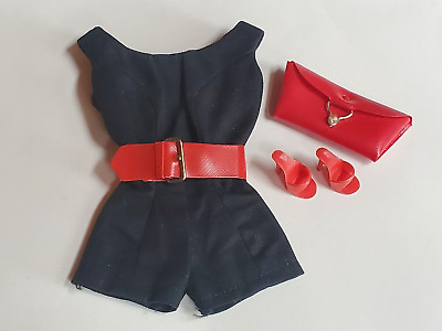 #ad Vintage BARBIE Fashion Pak Black Playsuit with Red Belt OT Shoes amp; Purse 1960#x27;s $44.00