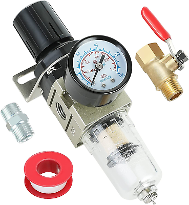1 4 Inch Air Compressor Filter Regulator Combo Water Oil Separator with Pressur $30.92