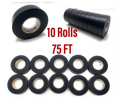 #ad 10 Rolls 75FT Heavy Duty Electrical Black Tape 3 4” In Industrial Grade $24.95