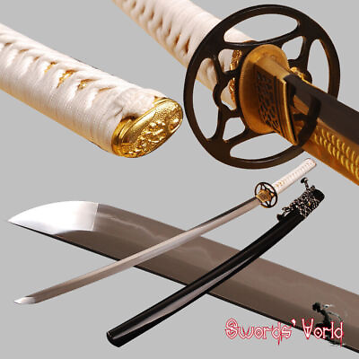 #ad 1095 carbon folded steel japanese katana sword clay tempered full tang sharp $251.75