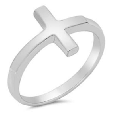 #ad Sterling Silver Woman#x27;s Sideways Cross Ring Fashion 925 Band 13mm Sizes 3 13 $14.39