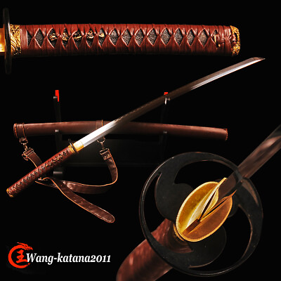 #ad Real T10 Clay Tempered Full Tang Sharp Japanese Samurai Katana Sword Leather $279.00