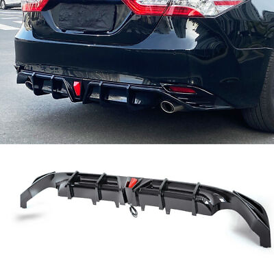 #ad FOR 2018 2023 TOYOTA CAMRY LE XLE REAR BUMPER DIFFUSER W LED LIGHT GLOSSY BLACK $115.00