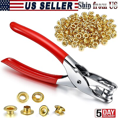 #ad Leather Hole Punch Plier with 100 Round Eyelets Grommets for Shoes Bags Leather $5.99