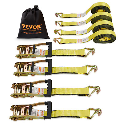 #ad VEVOR 4 Pack Ratchet Tie Down Straps 10000 lbs 2quot; x 27#x27; Heavy Duty Double J Hook $50.99