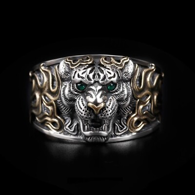 #ad 925 Silver Plated Adjustable Tiger Head Ring for Men WomenPunk Hip Hop Ring $11.99