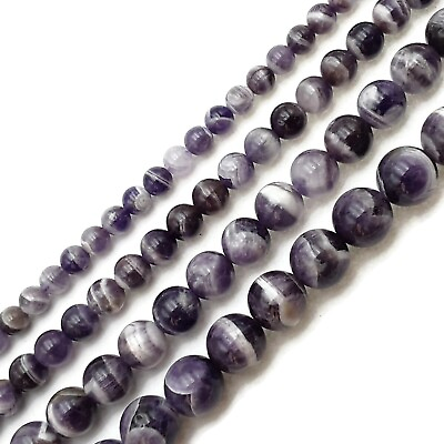 #ad Chevron Amethyst Smooth Round Beads 4mm 6mm 8mm 10mm 12mm Approx 15.5quot; Strand $11.49