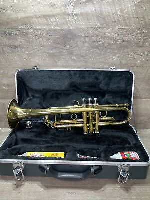 #ad Brass Harmony Trumpet with Mouthpiece and Case For Parts Repair $40.00