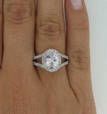 #ad 3.75 Ct Halo Split Shank Oval Cut Diamond Engagement Ring VS1 D White Gold 18k $8891.00