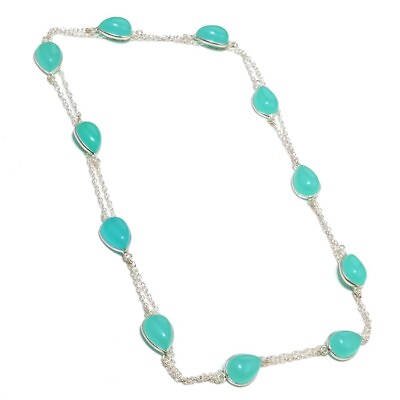 #ad Aqua Chalcedony Gemstone Handmade 925 Sterling Silver Jewelry Necklaces Sz 36quot; $11.99