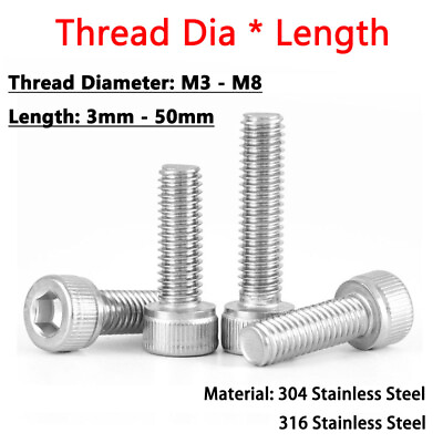 #ad Stainless Steel Allen Bolts Socket Cap Screws Hex Head M3 M4 M5 M6 M8 x 3 50mm $4.17
