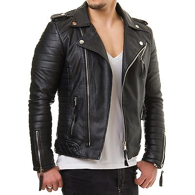 #ad Men Motorcycle Genuine Lambskin Leather Jacket Black Slim fit Biker jacket $65.99