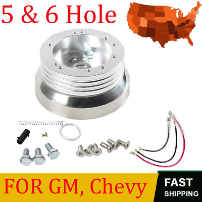 #ad 5 amp; 6 Hole Steering Wheel Polished Hub Adapter For GM Chevy Ididit JEEP New $38.94